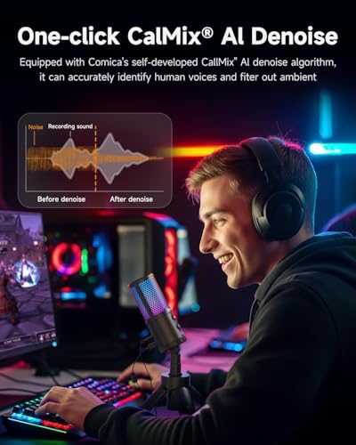 COMICA Ejoy UNI S Gaming Microphone for PC,PS5 and Smartphone,RGB Cardioid Condenser Mic with Tripod Stand, 48kHz/24bit, Noise Cancellation,Black Microphone for Streaming,Recording, Podcasting
