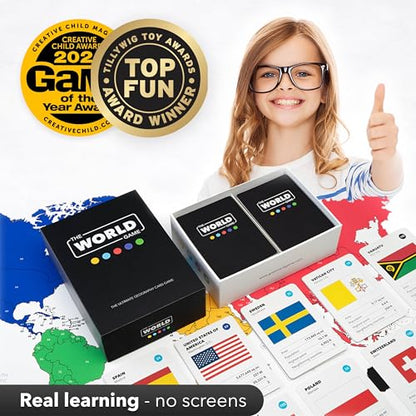 The World Game - Geography Card Game - Educational Games for Kids, Family and Adults - Cool Learning Gift Idea for Teenage Boys & Girls 8-12 with Map