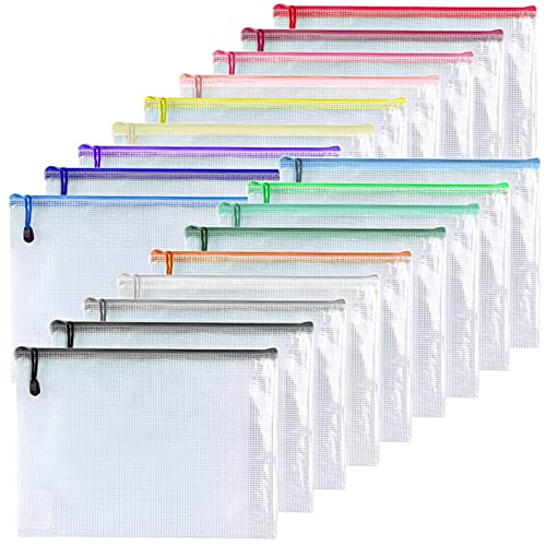 Oaimyy-18 PCS-6" x 8" Inch -Mesh Zipper Pouch, Plastic Zip File Folders Puzzle Bags for Organizing,Office Supplies,Travel,Home Storage-Multicolor - color: Multicolor, size: 6"x 8"