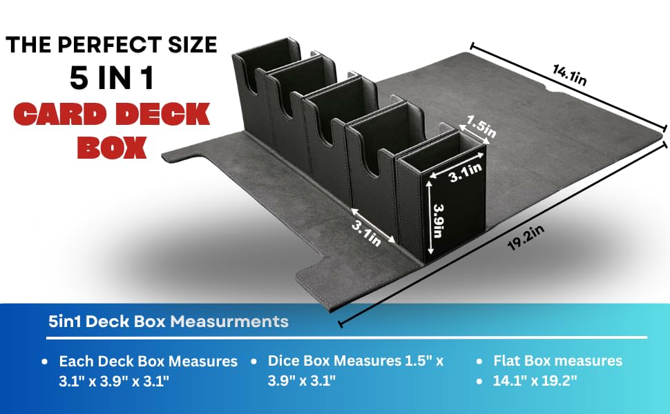 5 in 1 Trading Card Deck Box with 4 Card Holders and Dice Tray PU Leather Strong Magnetic Closure Storage Case Fits 800+ Unsleeved Cards for MTG YuGiOh Pokemon and Sports Cards