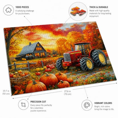 1000 Piece Jigsaw Puzzle for Adults – Cozy Autumn Farm Tractor Scene, Fall Harvest Landscape Puzzle, Premium Quality Gift, 19.7 x 27.6 Inch