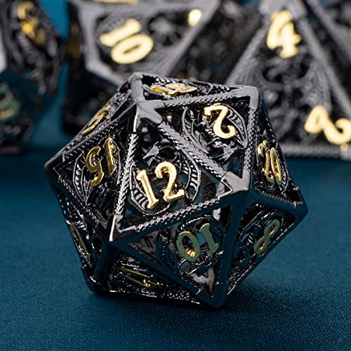 ARUOHHA Hollow DND Metal Dice Set Black Gold Dragons D and D Dice, RPG Role Playing Games Dungeons Polyhedral Dice with Gift Box D20 D12 D10 D8 D6 D4 - color: Black Gold