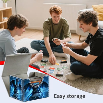 Blue Dragon Lightning for MTG Deck Box, 100+ Double Sleeved Card Storage Case, PU Leather Commander Deck Case for TCG Magic Yugioh, Magnetic Closure - color: Blue Dragon Lightning