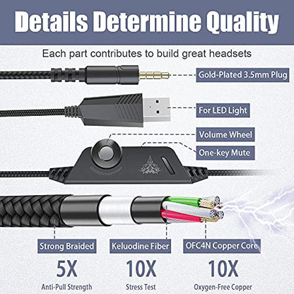 BENGOO Pro Gaming Headset for PS4 PS5 PC Xbox One Controller, Noise Cancelling Over Ear Headphones with Mic, LED Light, Bass Surround, Soft Memory Earmuffs for Laptop Mac - White - color: White