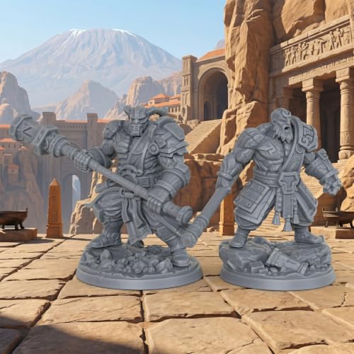 Fantasy Tabletop Unpainted Miniatures -32mm Rune Giants Duo AS1012 | 1:50 Miniature Game Role Playing RPG Accessory Dungeon Masters Boss Encounter - Giant Boss