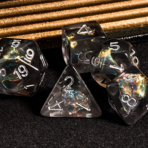 UDIXI Polyhedral Dice Set, D&D Dice Iridescent Inclusion for Tabletop Game | Velvet Storage Bag, DM Gift, for Dungeons and Dragons Role Playing Games Board Games - color: Black