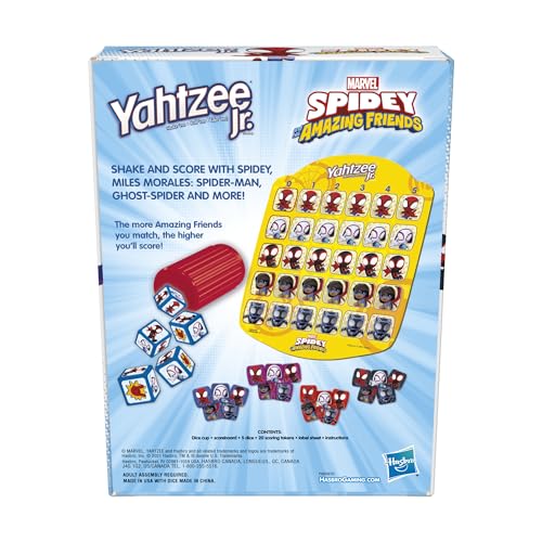 Hasbro Gaming Spidey and His Amazing Friends Yahtzee Jr.Marvel Edition Board Game for Kids, Ages 4 and Up (Amazon Exclusive)