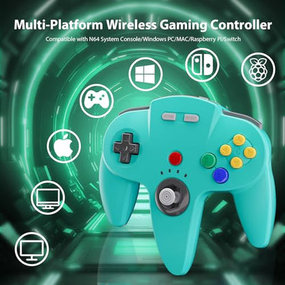 KIWITATA Wireless N64 Controller for Switch Online Games, 2.4GHZ N64 Wireless Remote Joystick Controller Compatible with N64 Console, Switch 1/2,Windows PC & MAC Turquoise - color: Turquoise