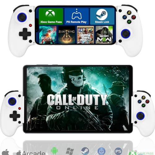 Megadream Mobile Gaming Controller for iPhone/Android - iPad/Tablet - Cloud Game - NS-Switch/PS4 - Turn Your Phone into a Gaming Console - PS5/Xbox Remote Play Streaming, Call of Duty, Diablo, White - color: White