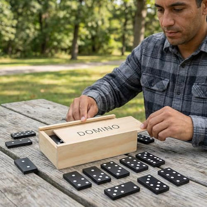 Mini Wooden Dominoes Set for Adults, 1 Pack - Classic Double Six Domino Game in a Wooden Case - Educational Board Games & Activity for Elderly People, Adults - style: 1 Pack