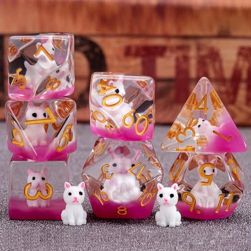 DND Resin Cat Dice Set, D&D Polyhedral Dice for Dungeons and Dragons RPG, MTG Role Playing Games D and D Dice 7pcs-Set D20 D12 D10 D8 D6 D4 - color: Cat