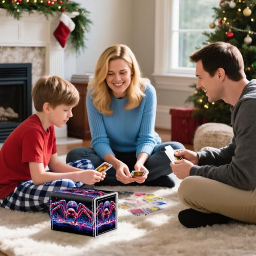 Trading Card Storage Box, Holds 100+ for MTG Cards, PU Leather with Magnetic Closure, Giant Red Spider in Neon City Durable Deck Box for Magic the Gathering, Trading Card Games - color: Giant Red Spider in Neon City