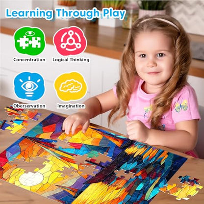 4 Packs 100 Piece Puzzle - Shells Sailboat Cats Dogs Jigsaw Puzzles, 100 Piece Puzzles for Adults Seniors Kids Puzzles for Kids Ages 4-6 6-8 8-10 Educational Puzzle Toys 15"x11" - style: Shells Sailboat Cats & Dogs