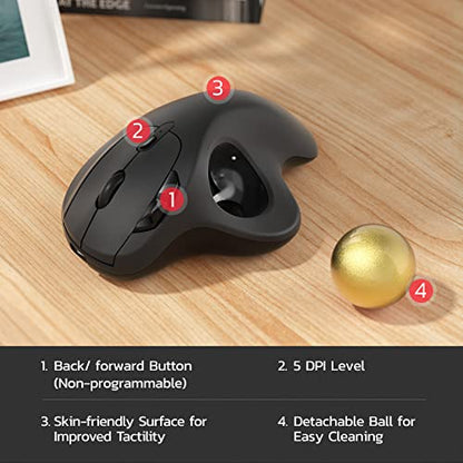 Nulea M501 Wireless Trackball Mouse Ergonomic Thumb Control, 4 DPI Levels | Rechargeable rollerball mouse with Bluetooth USB receiver,3 device use,smooth tracking,compatible with PC Mac Windows-Gold - color: H-Gold
