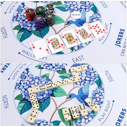 TIASUSAN American White Mahjong Learning Mat (33” x 33”) with Black Carrying Bag, Anti-Slip, Noise-Reducing Mahjong Mat for Table - color: White and Blue