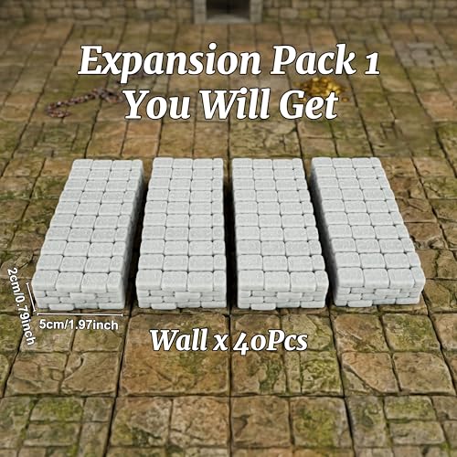 AUSPDICE Dungeon Walls, 40-Piece 28mm DND Terrain Modular System | 40 Straight Walls for Fantasy Tabletop RPGs, Wargaming, Game Masters, Christmas and Halloween Gifts, FF204-Expansion Pack 1 - color: Expansion Pack 1