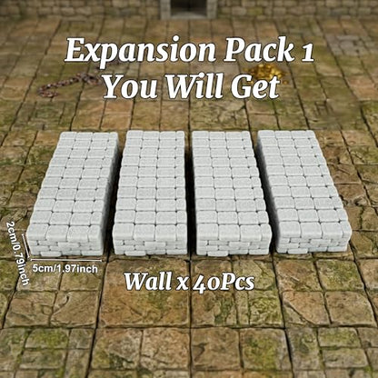 AUSPDICE Dungeon Walls, 40-Piece 28mm DND Terrain Modular System | 40 Straight Walls for Fantasy Tabletop RPGs, Wargaming, Game Masters, Christmas and Halloween Gifts, FF204-Expansion Pack 1 - color: Expansion Pack 1