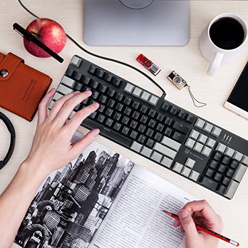 Merdia LED Backlit Full Size Wired Mechanical Gaming Keyboard | Black Switch 104 Keys US Layout Hot Swappable Full Size Mechanical Keyboard | White LED Backlit PC Gaming Keyboards (Black & Grey Color) - color: Black Switch Black & Grey