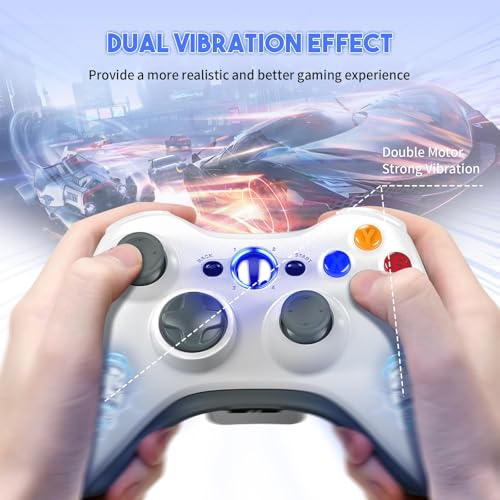 Gamrombo 2 Pack Replacement for Xbox 360 Controller, Wireless Controllers Gamepad Upgraded Joystick Compatible with 360 & Slim, Windows 11/10/8/7 PC Controller（White+Black） - color: White+Black