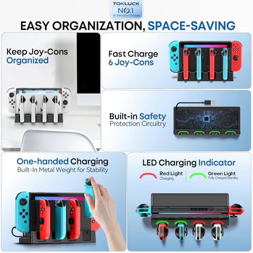 Switch Charging Dock for Joycons, Controller Charger Station for Nintendo Switch/OLED Model, 2 Hour Joycon Charger, Storage & Organization Charging Stand for TV Dock Station, for Mac Compatible Game - size: S-Black-Switch 1