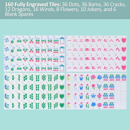 Jongyance American Mahjong Set(4 Layer) with Blue Carrying Bag, 160 Engraved Acrylic Tiles, 4 All-in-One Rack/Pushers, Mahjong Tiles Set (Ma Jong, Mah-Jongg, Majiang) - color: Green