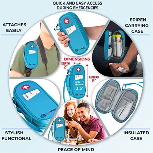 PracMedic Bags Epi Pens Carrying Case- Insulated Epipen Carry Case (Teal) | Holds 2 Epi Pens, Auvi-Q or Neffy, Inhaler & Antihistamine. Medical Case for Allergy, Asthma & Diabetes Medicines - color: Teal