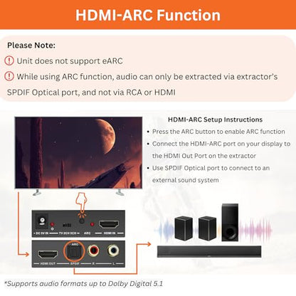 J-Tech Digital 4K@60Hz HDMI Audio Extractor with ARC, HDMI to RCA & Optical Converter, Dolby Digital/DTS Stereo Support for TV, Gaming Consoles, Blu-ray, Laptop [JTECH-AE4KA]