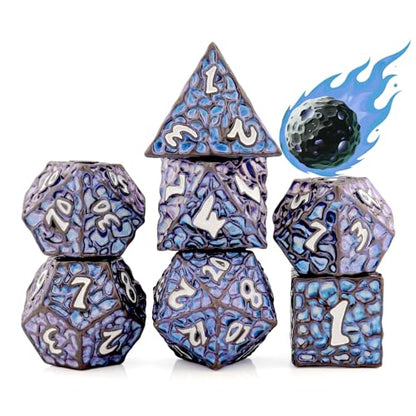PJOY Metal DND Dice Set for Dungeons and Dragons Dice with Case Meteorite Black Blue Glitters 7PCS 16mm Role Playing Cool DND Gifts for Players D&D DM Game Masters - color: Black Blue