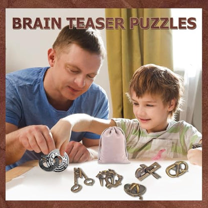 Joyeee Brain Teaser Puzzles, Metal Puzzle Set IQ Test Game, Educational Toys Physics Mind Puzzles Gift for Family Games Office Party Prizes Kids Teens Adults Challenge - Starter Level, 6Pcs Type B