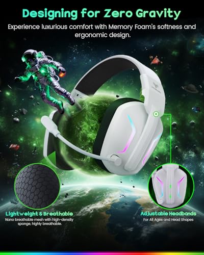 WESEARY Wireless Gaming Headset with Mic for Ps5, Ps4, PC| 3D Spatial Audio | 20ms Ultra-Low Latency, 2.4GHz Bluetooth 5.4 Gaming Headphones, 1200mAH Battery Life for FPS Gamers, White - color: White