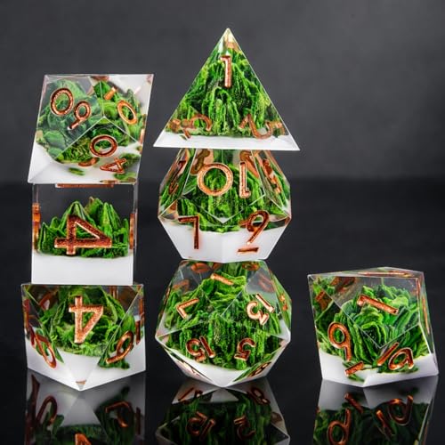 Natural Mountain Forest DND Dice Sharp Edge Handmade Dungeons and Dragon RPG Game Polyhedral Dice for Role Playing Game（Green） - color: Green-mountain