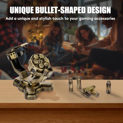 WFIGHT Revolver Dice Bullet Nest Dice Set for DND - 6 Zinc Alloy Bullet Polyhedral Dice in Spinning Cylinder Case, RPG Metal Gaming Accessory Gift (D4, Bronze) - color: Bronze, style: D4