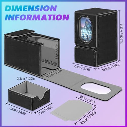 Card Deck Box for MTG Commander, Fits 100+ Double-Sleeved Cards Card Case | with Detachable Dice Tray, 2 Dividers, Removable lid, Trading Card Storage Box, Sturdy and Durable, Fits TCG/PTCG/Sports Card - color: Black and Light Gray