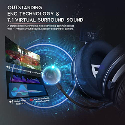 EKSA USB Gaming Headset - PC Headset with Noise Canceling Microphone/Mic, 7.1 Surround Sound, 50 MM Drivers, Memory Foam Ear Pads, Gaming Headphones for PS4 PS5 Laptop Computer