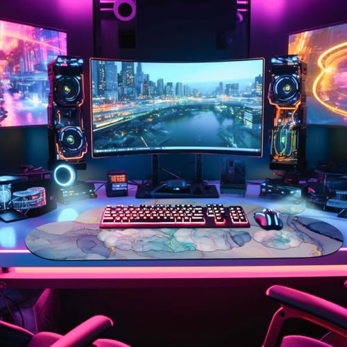 JIKIOU Ergonomic Keyboard Wrist Rest &Large Mouse Pad&Mouse Wrist & Cup Pad | Cute Cloud Shape, 4 in 1 Memory Foam Desk Mat, Ultra-smooth Surface, Savior of Wrist Pain, Anti-slip Rubber Base, Waterproof - color: 06Marble Blue