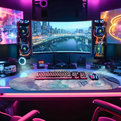 JIKIOU Ergonomic Keyboard Wrist Rest &Large Mouse Pad&Mouse Wrist & Cup Pad | Cute Cloud Shape, 4 in 1 Memory Foam Desk Mat, Ultra-smooth Surface, Savior of Wrist Pain, Anti-slip Rubber Base, Waterproof - color: 06Marble Blue