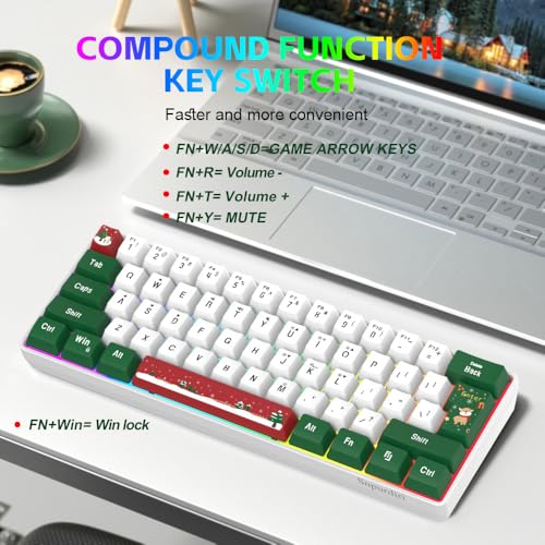 Snpurdiri 60% Wired Gaming Keyboard, RGB 61-Key (Red Green White) | Backlit Small Ultra-Compact 60 Percent Gaming Keyboard for PC/Mac Gamer, Typist, Travel, Easy to Carry on Business Trip - color: Red Green White