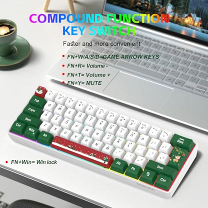 Snpurdiri 60% Wired Gaming Keyboard, RGB Backlit Small Ultra-Compact 61 Keys 60 Percent Gaming Keyboard for PC/Mac Gamer, Typist, Travel, Easy to Carry on Business Trip(Red Green White) - color: Red Green White