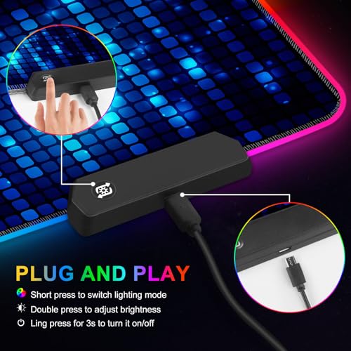 ARTSO Blue RGB Gaming Mouse Pad, XXL Mousepad Non-Slip Rubber Base, Cool Computer Desk Pad Keyboard Mat LED Glowing Square Extended Mouse Pad for Gamer - color: Blue Glowing Square