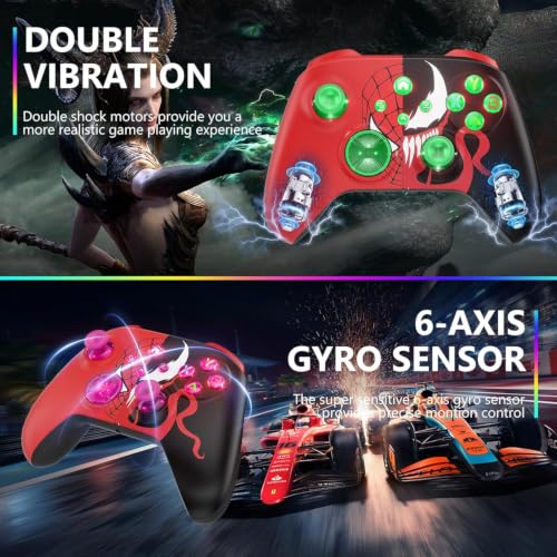 Dinosoo RGB Wireless Controller for Xbox Series X|S One & PC, with, Bluetooth, Turbo, Macro, 4 Vibration Motors, 3.5mm Audio Jack - color: Red
