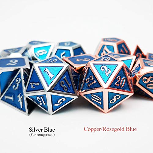 Haxtec Metal DND Dice Set Copper Blue Polyhedral Dice Compatible with Dungeons and Dragons TTRPG Metal Dice with Leather Dice Bag D&D Gifts for DND Lovers Players Masters - color: Copper Blue
