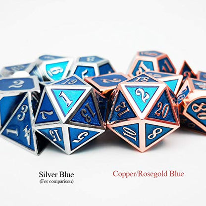 Haxtec Metal DND Dice Set Copper Blue Polyhedral Dice Compatible with Dungeons and Dragons TTRPG Metal Dice with Leather Dice Bag D&D Gifts for DND Lovers Players Masters - color: Copper Blue