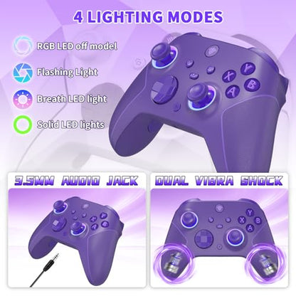 Wireless 2.4GHz Controller for Xbox One Controller with 7 Colors RGB Light,Compatible With Xbox Series S|X Consoles,Steam,PC,with 1000mAh Battery/Hall Effect Sticks/Turbo/Programmable/3.5mm Audio Jack - color: Purple