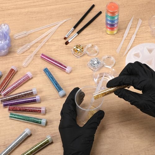 38 Pcs Dice Molds for Resin Set Resin Kit for Beginners with Silicone Dice Mold Gloves Mixing Sticks Measuring Cup Pour Cups Droppers Brushes Glitter Gold Powder DIY Gift for Tabletop RPG Lovers