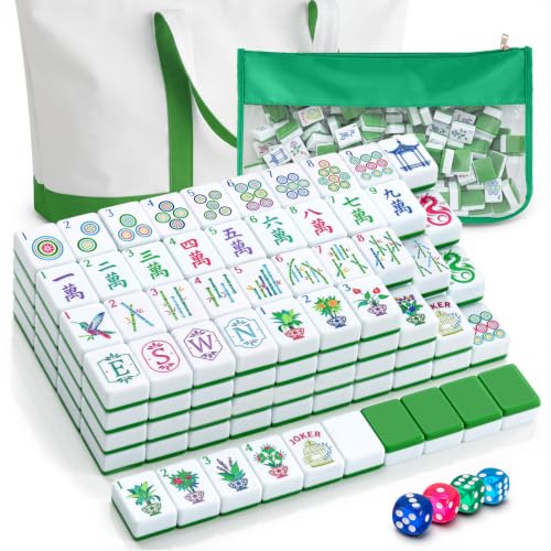 Soulchen Large 1.4" Green Houseplant American Mahjong Set, 168 Pcs Tiles | Engraved, with Tote Bag Dice Carry Pouch, Complete American Mahjong Set for Game Night Travel Vacation, Collection Gift - color: Green, size: Large 1.4''