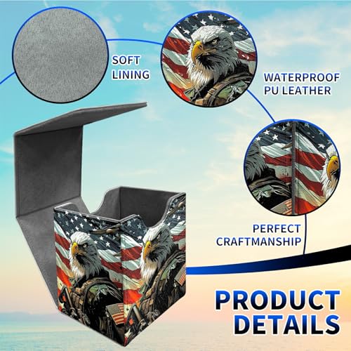 Flag Cool Eagle Card Deck Box, MTG Commander Deck Box Card Deck Case for Trading Cards, 100+ Sleeved Cards with PU Leather Magnetic Card Storage Box for TCG CCG Magic Cards - color: Card Deck Box-591