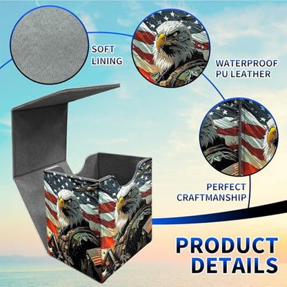 Flag Cool Eagle Card Deck Box, MTG Commander Deck Box Card Deck Case for Trading Cards, 100+ Sleeved Cards with PU Leather Magnetic Card Storage Box for TCG CCG Magic Cards - color: Card Deck Box-591