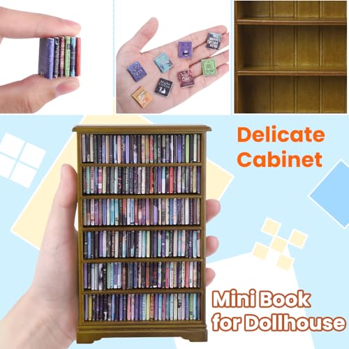 Mini Bookshelf with 180pcs Mini Books Miniature Anxiety Bookshelf Ornament | Tiny Small Bookshelf Dollhouse Decor Shake Away Your Anxiety for Book Lovers Gift Home Room Office - style: Mini Books with Bookshelf
