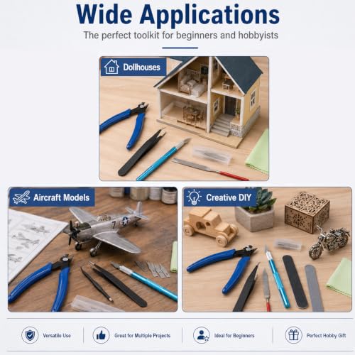 9Pcs Model Tools Kit Hobby Building Tools Craft Set, with Portable Case for Model Building, Assembly and Maintenance,Assembling Miniatures Mecha Car Model Building - color: 9pcs