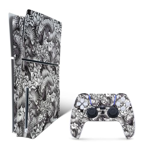 MightySkins Carbon Fiber Skin for PS5 PlayStation 5 Slim Disc Edition Bundle - Angry Koi Protective, Durable Textured Carbon Fiber Finish Easy to Apply Made in The USA - color: Angry Koi, size: PS5 Slim Disc Edition Bundle